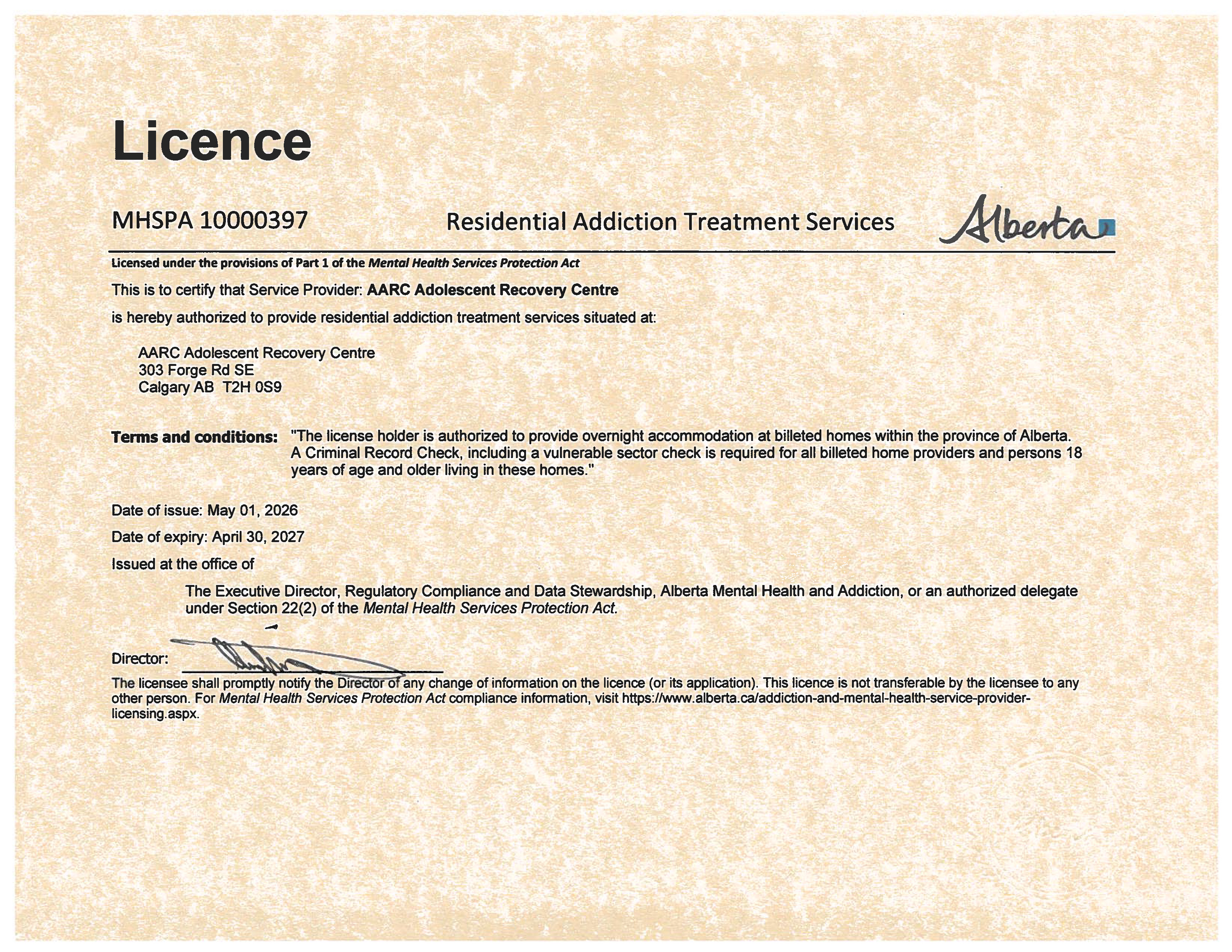 AARC - Addiction Treatment Service Provider License 2026-2027